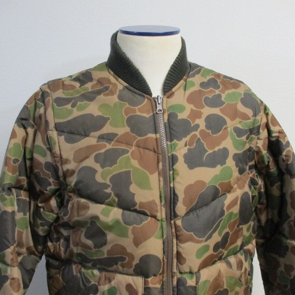 Vintage 90's Retro Frogskin Duck Camo Puffer Jacket Vest Detachable Sleeves Sz L - Picture 7 of 9